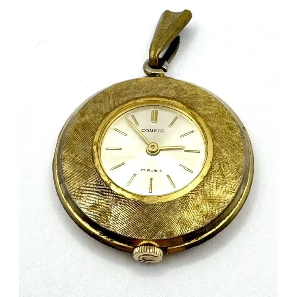Consul 17 Rubis Pocket Watch Gold Plated Vintage Swiss Unisex Jewelry Watch Part